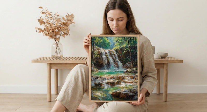 Plitvice Lakes Art, Croatia Nature Decor - Emerald Waterfall Print