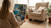 Greek Taverna Art, Greece Ocean Decor - Blue Chair Poster
