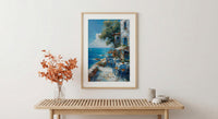 Greek Taverna Art, Greece Ocean Decor - Blue Chair Poster