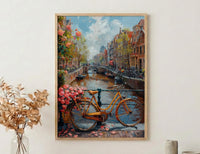 Amsterdam Canal Poster, Netherlands Decor - Vintage Bicycle
