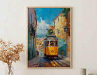 Lisbon Tram Art Print, Portugal City Decor - Cobblestone Street