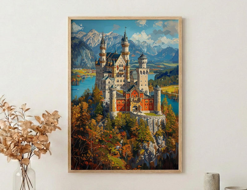 Bavarian Alps Poster, Germany Castle Decor - Neuschwanstein Art