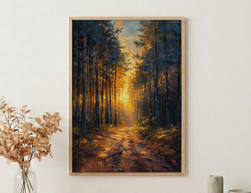 Black Forest Poster, Germany Nature Decor - Pine Tree Sunlight