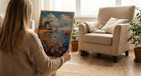 Dutch Windmill Art, Netherlands Decor - Historic Canal Print