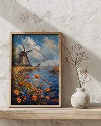 Dutch Windmill Art, Netherlands Decor - Historic Canal Print