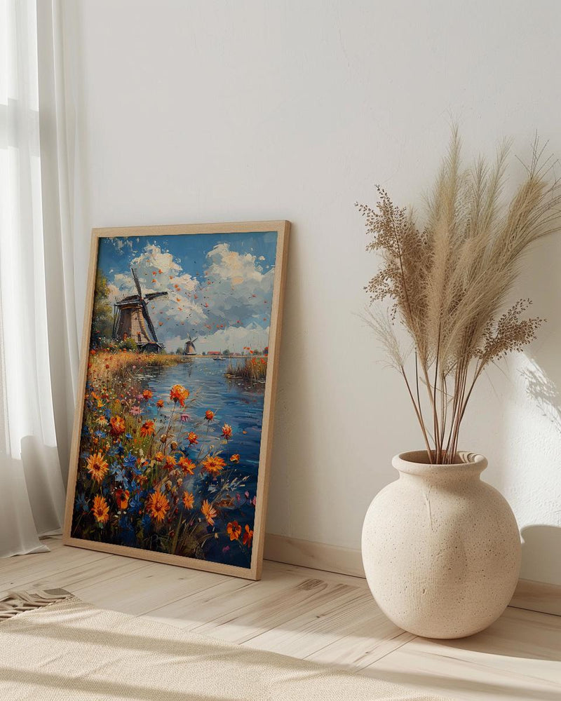 Dutch Windmill Art, Netherlands Decor - Historic Canal Print