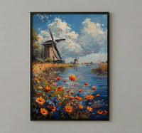 Dutch Windmill Art, Netherlands Decor - Historic Canal Print