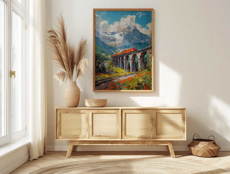 Swiss Train Poster, Switzerland Nature - Stone Viaduct Print