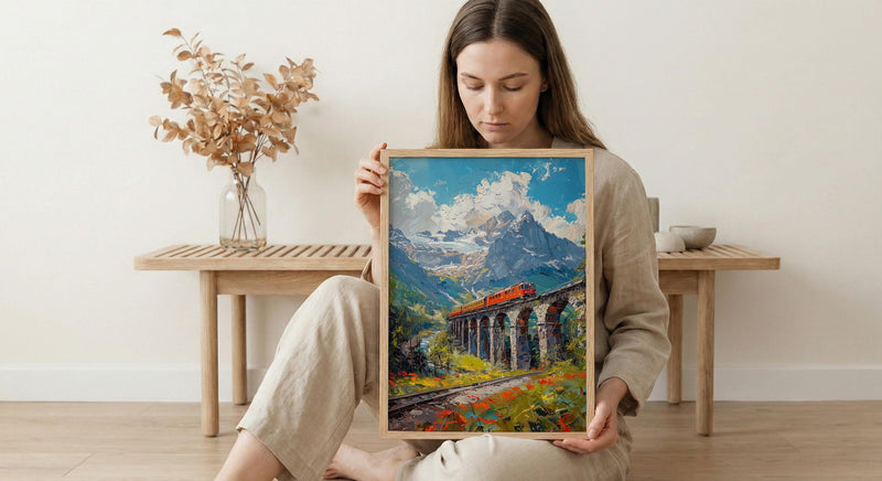 Swiss Train Poster, Switzerland Nature - Stone Viaduct Print