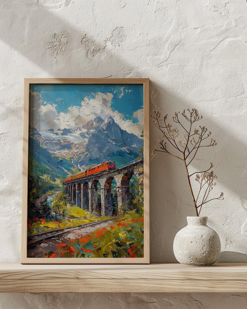 Swiss Train Poster, Switzerland Nature - Stone Viaduct Print