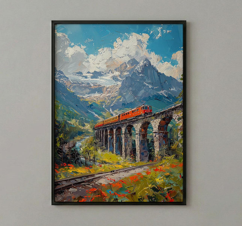 Swiss Train Poster, Switzerland Nature - Stone Viaduct Print