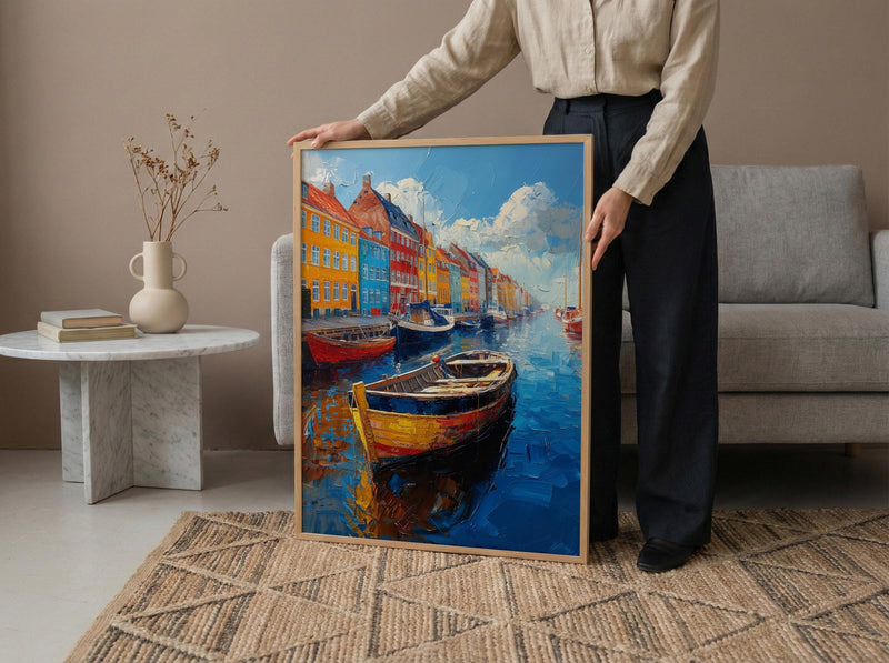 Copenhagen Nyhavn Art Print, Denmark City Decor - Colorful Townhouse