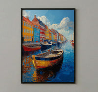Copenhagen Nyhavn Art Print, Denmark City Decor - Colorful Townhouse