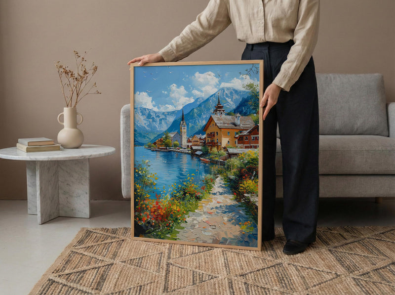 Hallstatt Village Wall Art, Austria Nature Decor - Alpine Lake Print