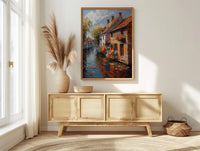 Bruges Canal Poster, Belgium City Decor - Medieval Brick Art