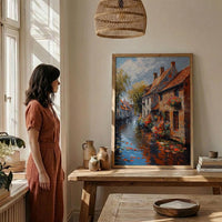 Bruges Canal Poster, Belgium City Decor - Medieval Brick Art