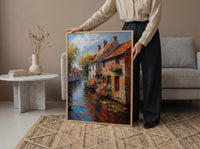 Bruges Canal Poster, Belgium City Decor - Medieval Brick Art