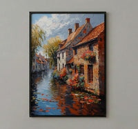 Bruges Canal Poster, Belgium City Decor - Medieval Brick Art