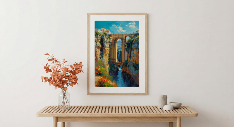 Ronda Bridge Poster, Spain Gorge Decor - Ancient Stone Art Print