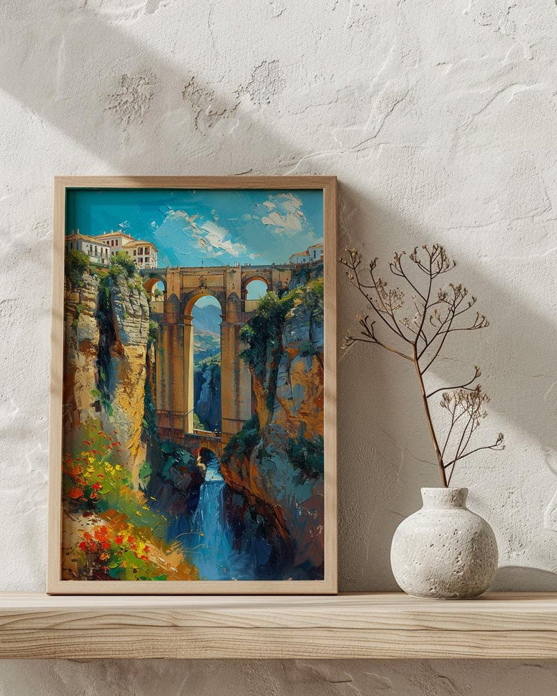 Ronda Bridge Poster, Spain Gorge Decor - Ancient Stone Art Print