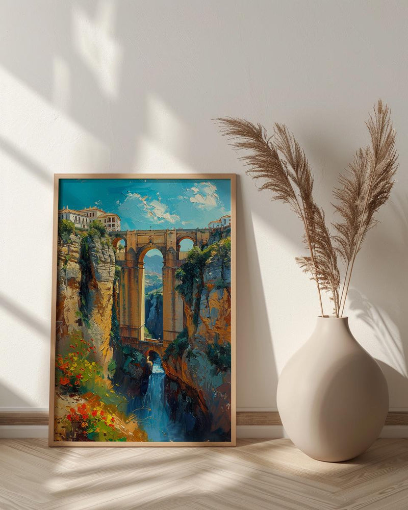 Ronda Bridge Poster, Spain Gorge Decor - Ancient Stone Art Print