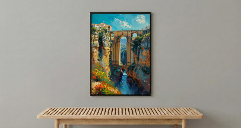 Ronda Bridge Poster, Spain Gorge Decor - Ancient Stone Art Print