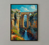 Ronda Bridge Poster, Spain Gorge Decor - Ancient Stone Art Print
