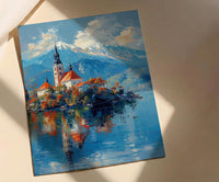 Lake Bled Art Print, Slovenia Island Decor - Alpine Church Poster
