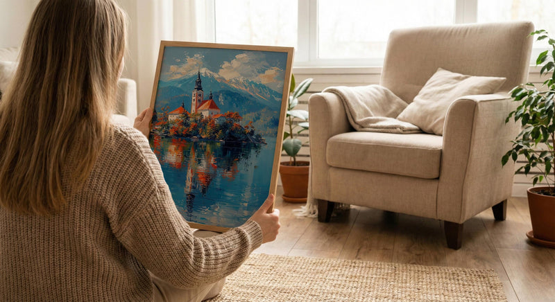 Lake Bled Art Print, Slovenia Island Decor - Alpine Church Poster