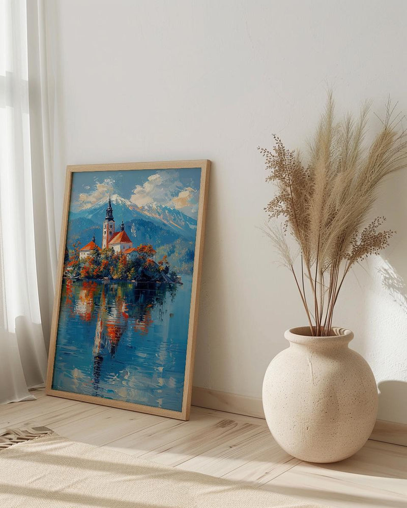 Lake Bled Art Print, Slovenia Island Decor - Alpine Church Poster
