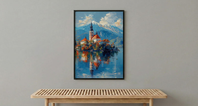 Lake Bled Art Print, Slovenia Island Decor - Alpine Church Poster