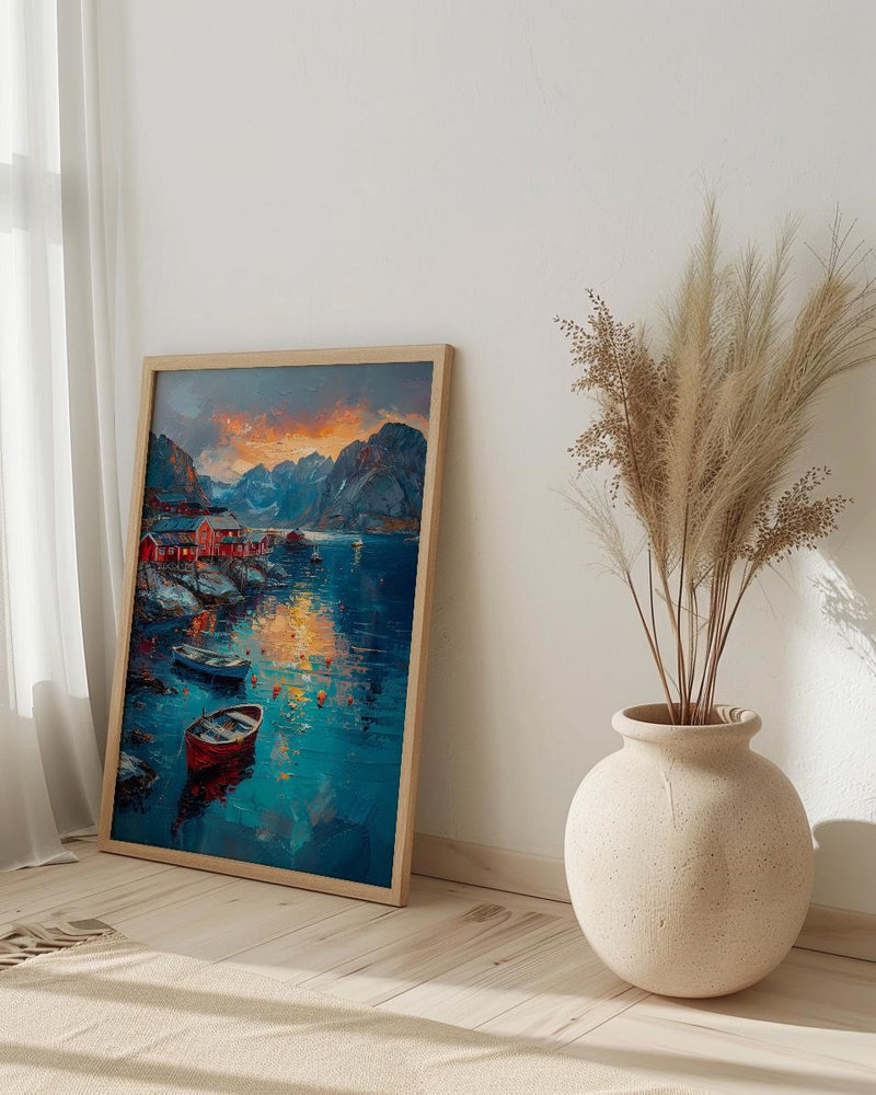 Lofoten Island Art, Norway Coastal Decor - Red Fishing Cabin
