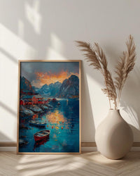 Lofoten Island Art, Norway Coastal Decor - Red Fishing Cabin