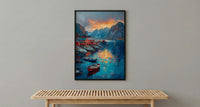 Lofoten Island Art, Norway Coastal Decor - Red Fishing Cabin