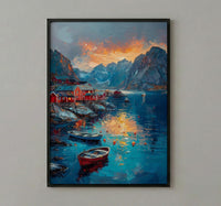 Lofoten Island Art, Norway Coastal Decor - Red Fishing Cabin