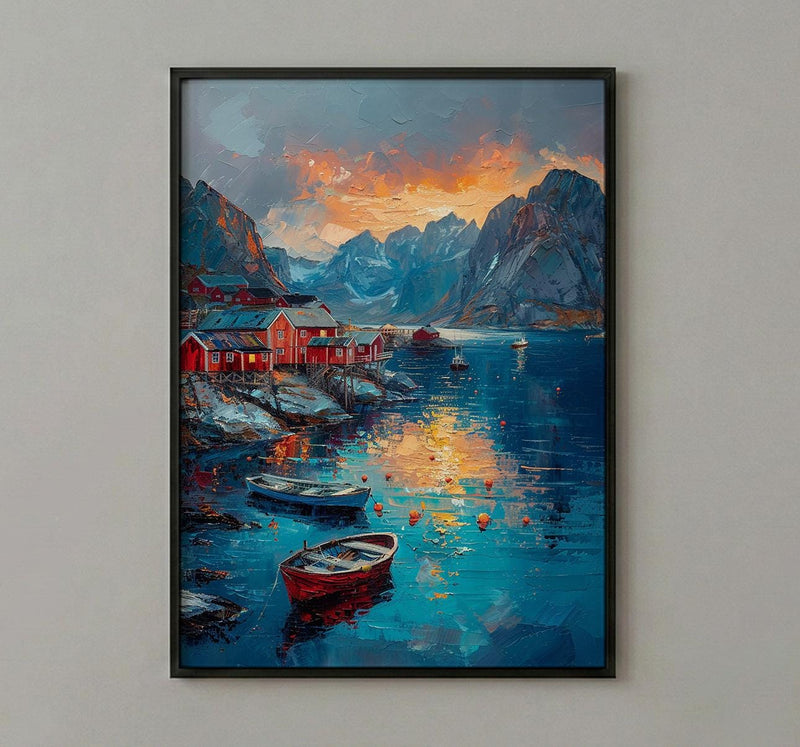Lofoten Island Art, Norway Coastal Decor - Red Fishing Cabin
