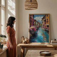 Annecy France Poster, Turquoise Canal Decor - Medieval House Art