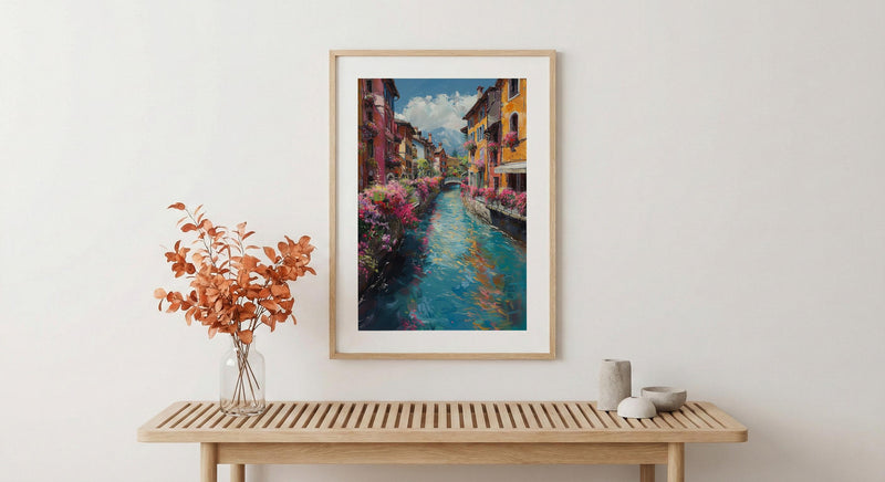 Annecy France Poster, Turquoise Canal Decor - Medieval House Art