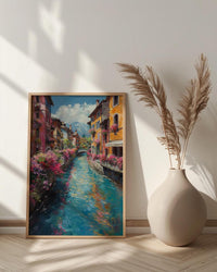 Annecy France Poster, Turquoise Canal Decor - Medieval House Art