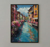 Annecy France Poster, Turquoise Canal Decor - Medieval House Art