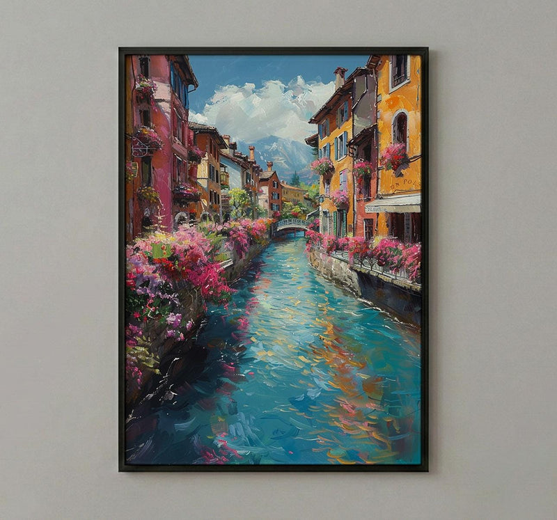 Annecy France Poster, Turquoise Canal Decor - Medieval House Art