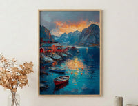 Lofoten Island Art, Norway Coastal Decor - Red Fishing Cabin
