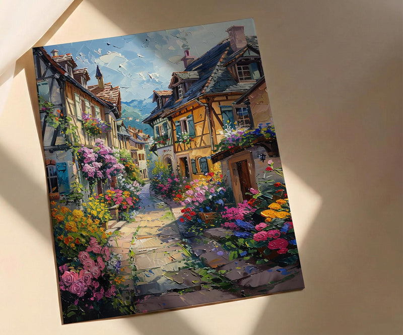 Colmar France Art Print, Historic Town Home Decor - Bright Half Timbered House Summer Vibe