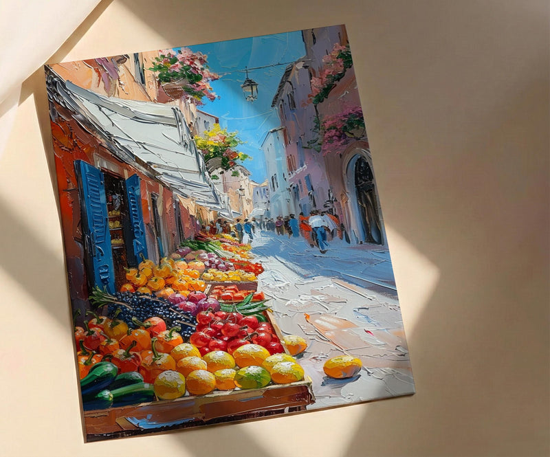 Rome Market Art Print, Italy Fruit Home Decor - Bright White Canopy Tent Summer Morning