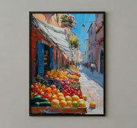 Rome Market Art Print, Italy Fruit Home Decor - Bright White Canopy Tent Summer Morning
