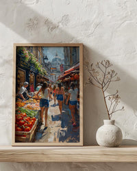 Borough Market City Poster, London Food Home Decor - Historic Artisan Food Stall Summer View