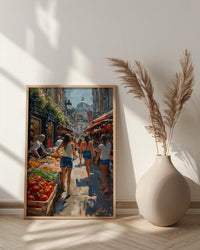 Borough Market City Poster, London Food Home Decor - Historic Artisan Food Stall Summer View