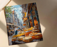 Amsterdam Market Art Print, Stroopwafel Food Home Decor - Bright Yellow Cheese Stall Summer Vibe