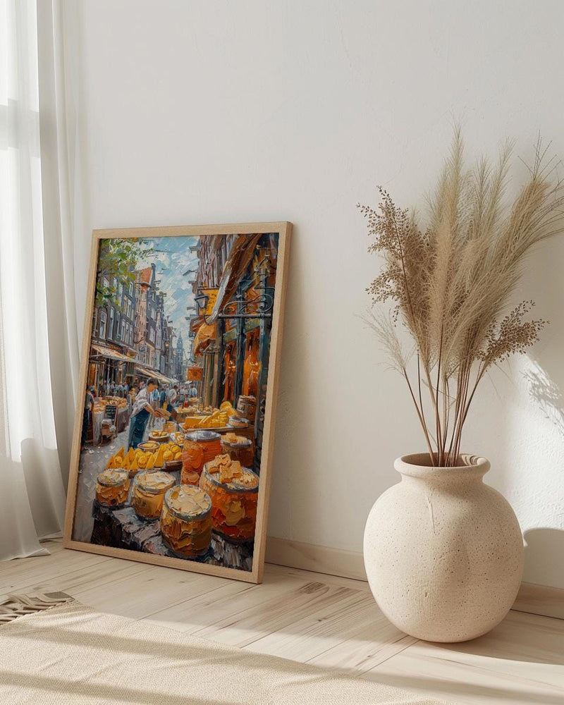 Amsterdam Market Art Print, Stroopwafel Food Home Decor - Bright Yellow Cheese Stall Summer Vibe