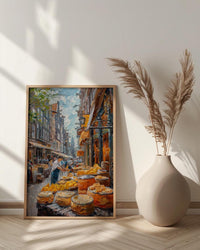 Amsterdam Market Art Print, Stroopwafel Food Home Decor - Bright Yellow Cheese Stall Summer Vibe